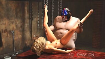 Fat man fucks hard a sexy blonde slave in 3D dungeon porn