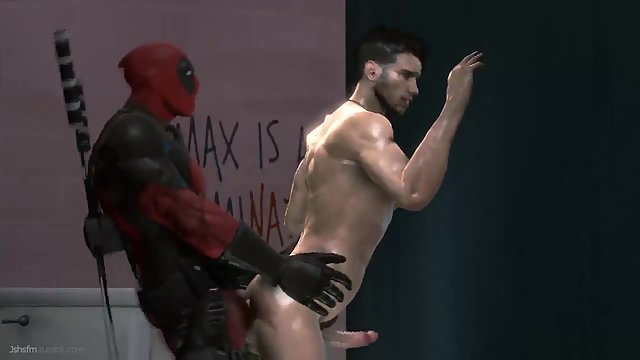 Deadpool ass fucks a gay man in the bathroom