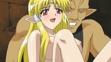 Elf hottie gets her holes banged from both sides while hentai boyfriend watches