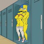 Bart gives Marge Simpson a rough anal fuck in the locker room