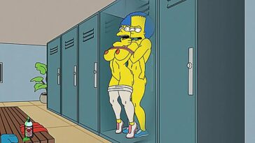 Bart gives Marge Simpson a rough anal fuck in the locker room