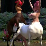Futanari centaurs fuck each other in the forest