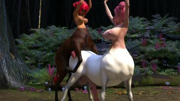 Futanari centaurs fuck each other in the forest