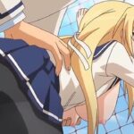 Petite schoolgirl with blonde hair and blue eyes has public sex with anime boyfriend at pool