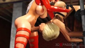 Hot 3d dickgirl bangs a sexy young bondaged blonde in the basement