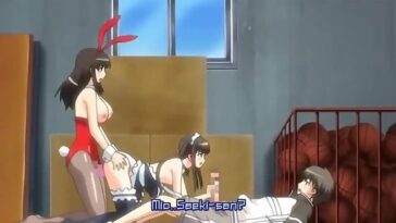 Tennis camp turns into an anime threesome public fuck in the basketball gym