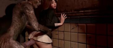 Hot 3d girl is fucked by big dicked zombie in abandoned building