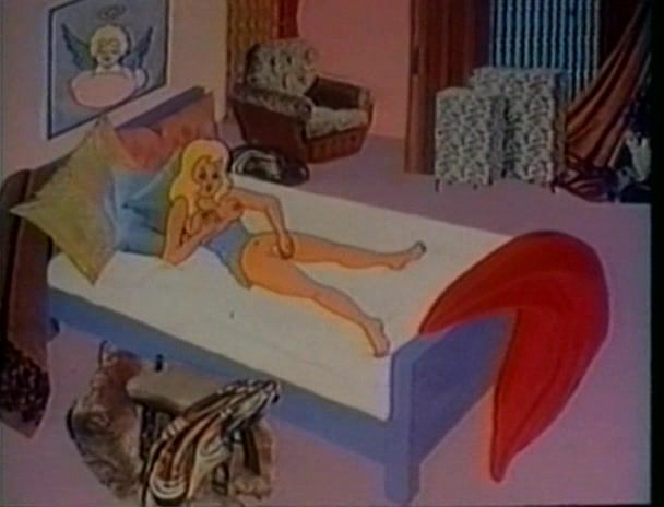 Hypnotic cartoon blonde fantasizes about cocks