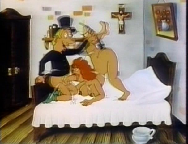 Raunchy blonde rides the biggest cock ever - retro toon