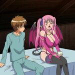 Evil anime babe with wings gives the guy a nice titjob