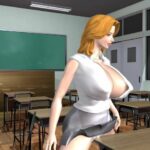 3D girl with large tits rides the toy in the classroom