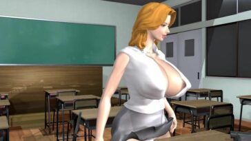 3D girl with large tits rides the toy in the classroom