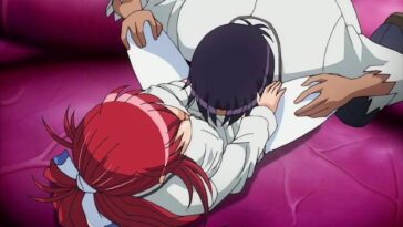 Redhead attacked by hentai tentacles while riding a dick