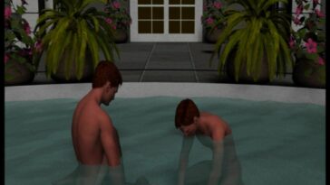 Two horny twins shagging the girl in the pool - 3D porn