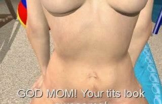 Horny son and his mom having fun on the beach - 3D porn