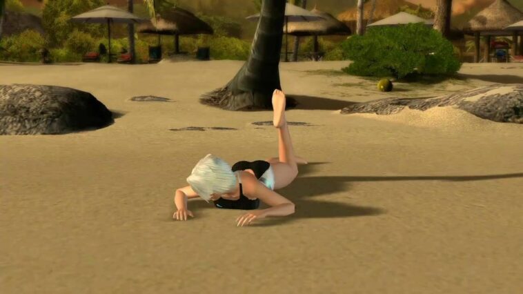 3D chick in a micro bikini dances on the beach