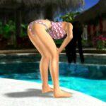 3D black-haired cutie swimming around the luxurious pool