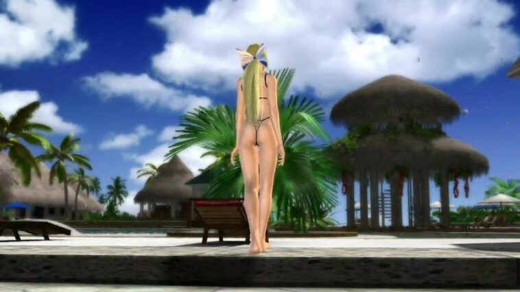 3D blonde in an arousing bikini and her relaxing day