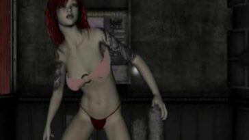 Pale 3D lass with the red hair and her naked dance