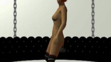 Short-haired 3D teen slowly gets naked with the music