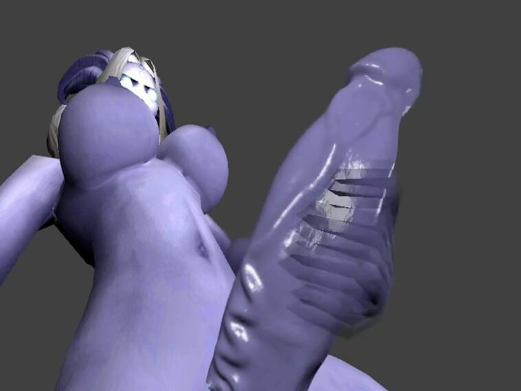 Purple 3D shemale with a tail is ready to receive a blowjob