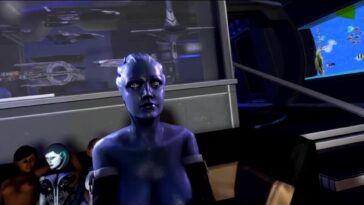 Three 3D Asaris from Mass Effect having a threesome