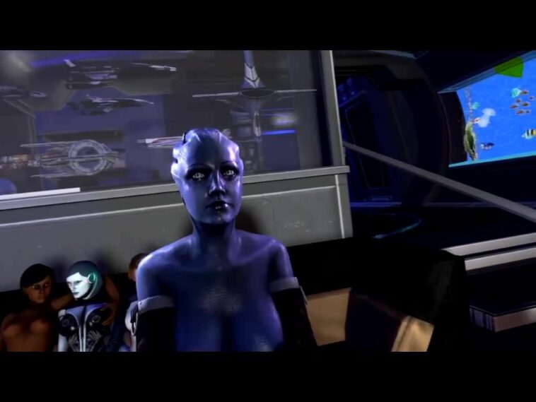 Three 3D Asaris from Mass Effect having a threesome