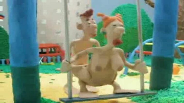 Horny guy from a plasticine cartoon having rough sex