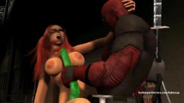 Breathtaking 3D redhead has outdoors sex with Deadpool