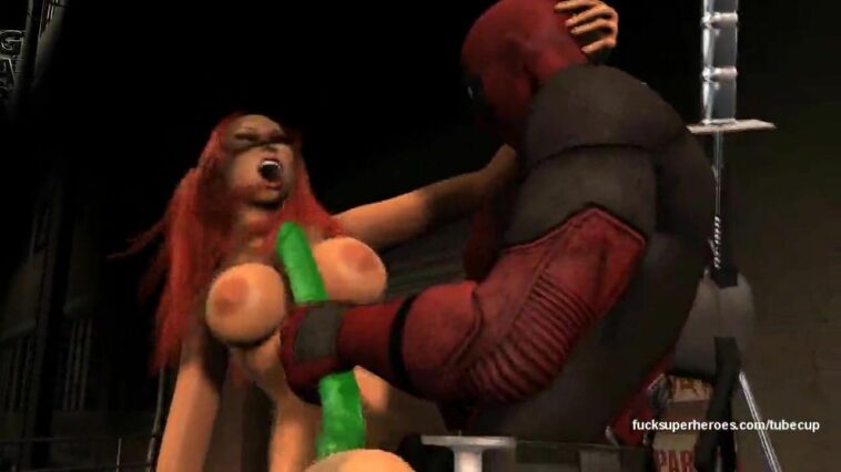 Breathtaking 3D redhead has outdoors sex with Deadpool