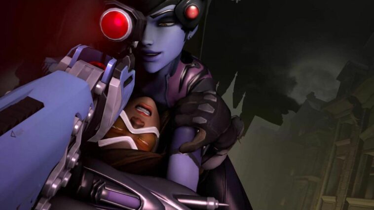 Widowmaker casually fucking Tracer's pussy with her futa cock