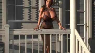 Pretty brunette posing on a porch, erotic cartoon porn video