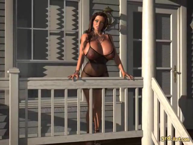 Pretty brunette posing on a porch, erotic cartoon porn video
