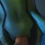 Samus from Metroid taking a massive futa cock on all fours