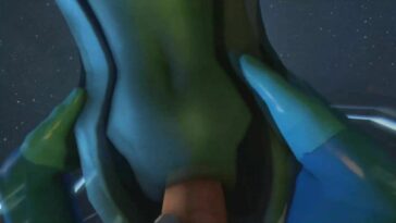 Samus from Metroid taking a massive futa cock on all fours