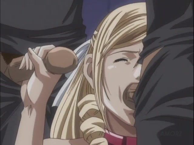Hentai cartoon porn featuring a blond-haired slave girl