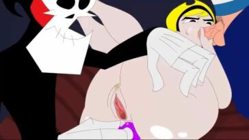 Pale-ass blonde gets spit-roasted in this short cartoon XXX vid