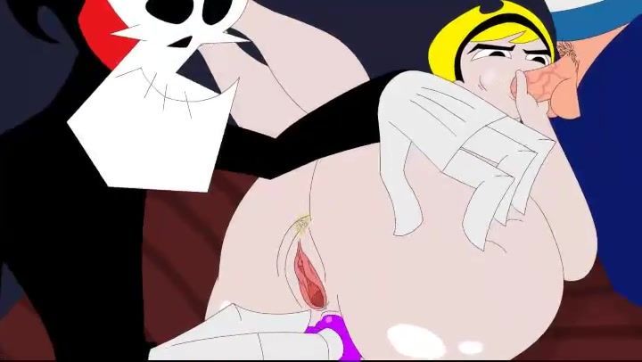 Pale-ass blonde gets spit-roasted in this short cartoon XXX vid