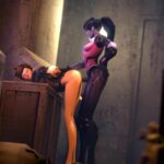 Hanged Tracer fucked hard in throat and ass by Widowmaker with a giant dick