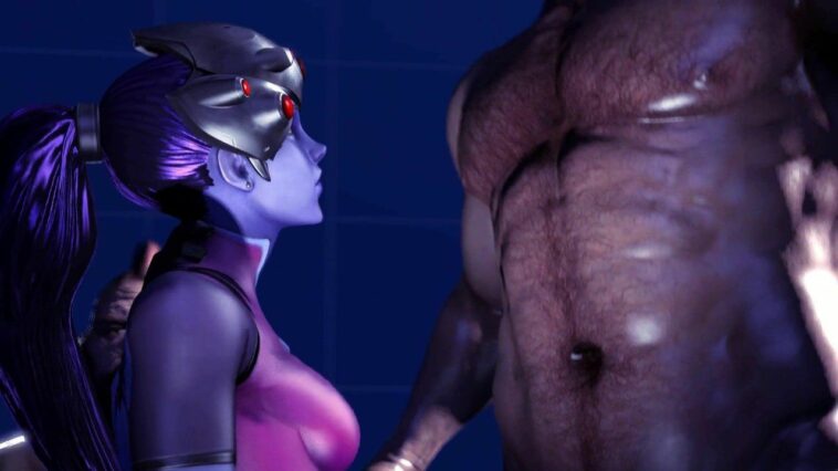 Hairy and muscular men force Widowmaker to take their dicks