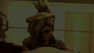 Mercy from Overwatch shows off her perky booty while riding it