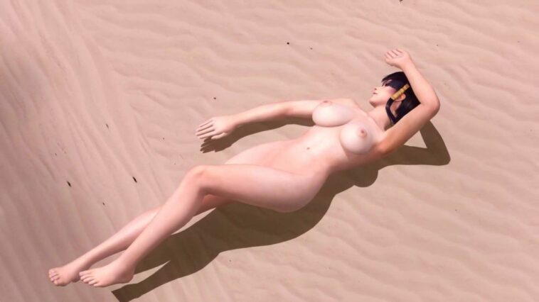 Nude posint on the beach from the most beautiful 3D babe