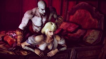 Blond-haired beauty gets obliterated by a Kratos-looking mofo