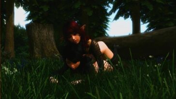 Two horny elves have fun futa sex in the forest