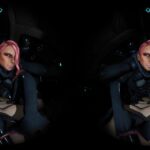 Pretty hot pink-haired angel in a black suit fucked in space