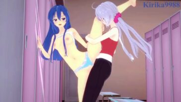 Tsubasa Kazanari and Chris Yukine have intense futanari sex in the locker room. - Symphogear Hentai