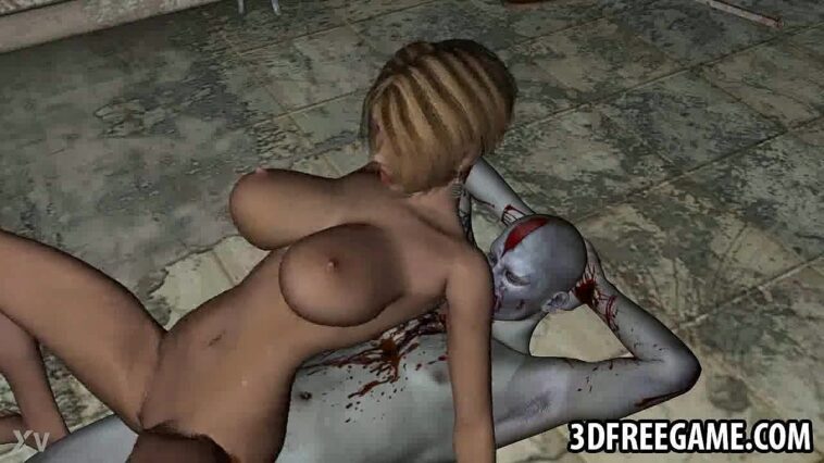 A stunning 3D animated babe with big tits gets destroyed by a Zombie - Big tits, Fucking, Zombie - Cartoon Porn