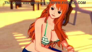 Nami's beach handjob: A hentai toon's homemade jerk off video - Cartoon Porn
